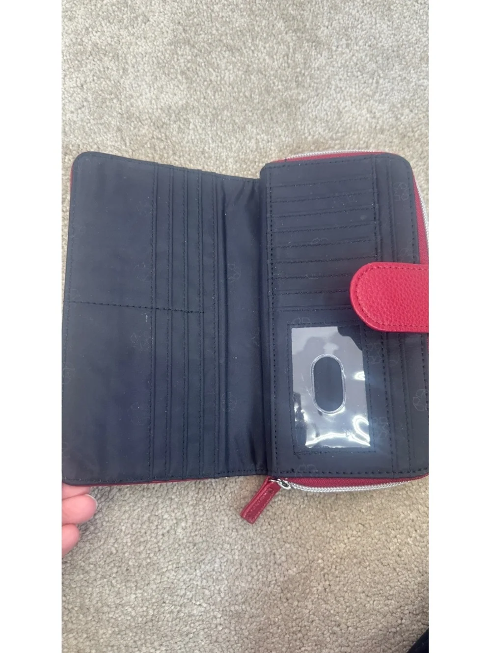 Liz Claiborne Red Dome Satchel Textured Faux Leather Matching Wallet Set